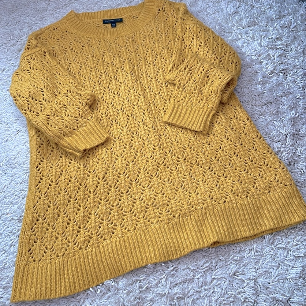 Lane Bryant Mustard Yellow Tunic Crochet sweater, size 14/16